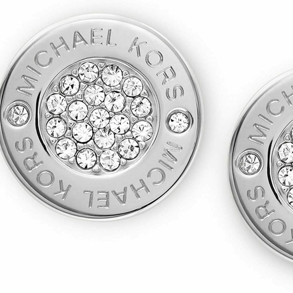 Michael Kors Stainless Steel Stud Earrings With Crystal Accents Round Gift Box - Picture 1 of 2
